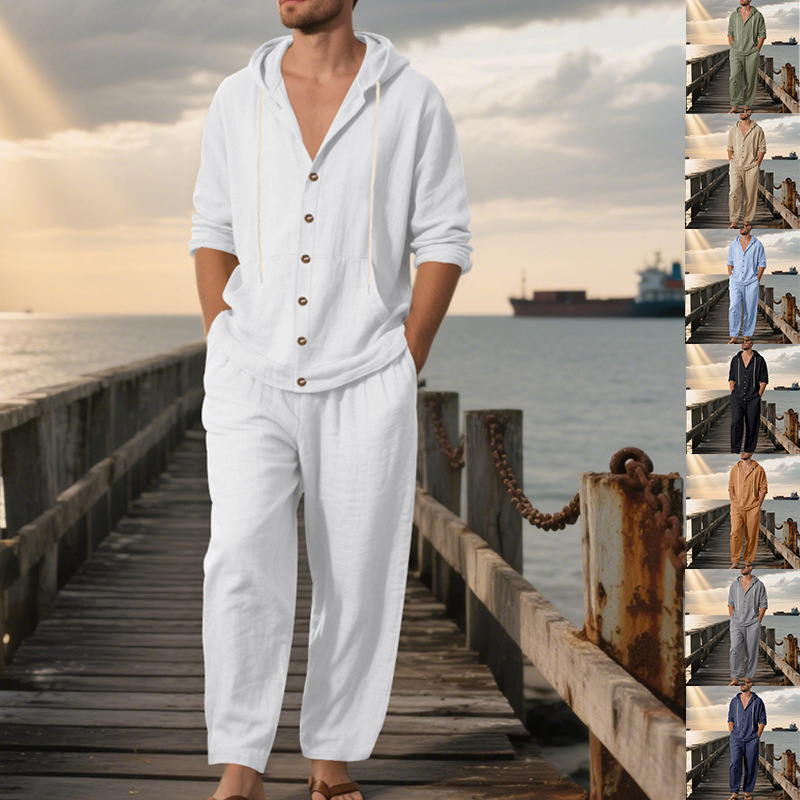 Linen Shirt Breathable - Summer Men's American Loose Linen Hooded