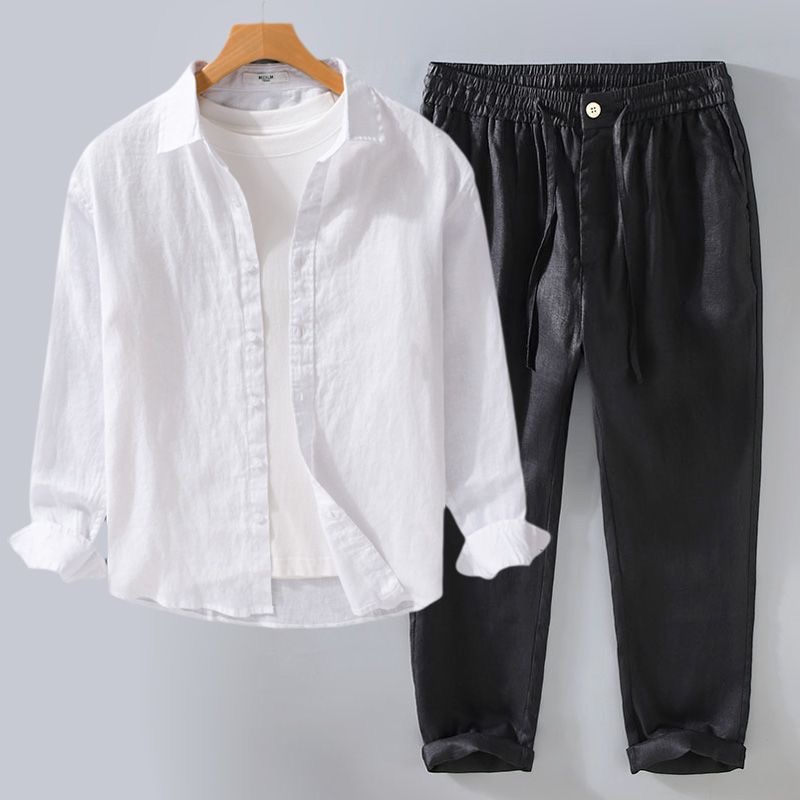 High-End Pure Linen Set Men's  - đánh giá và giá Linen Shirt Breathable