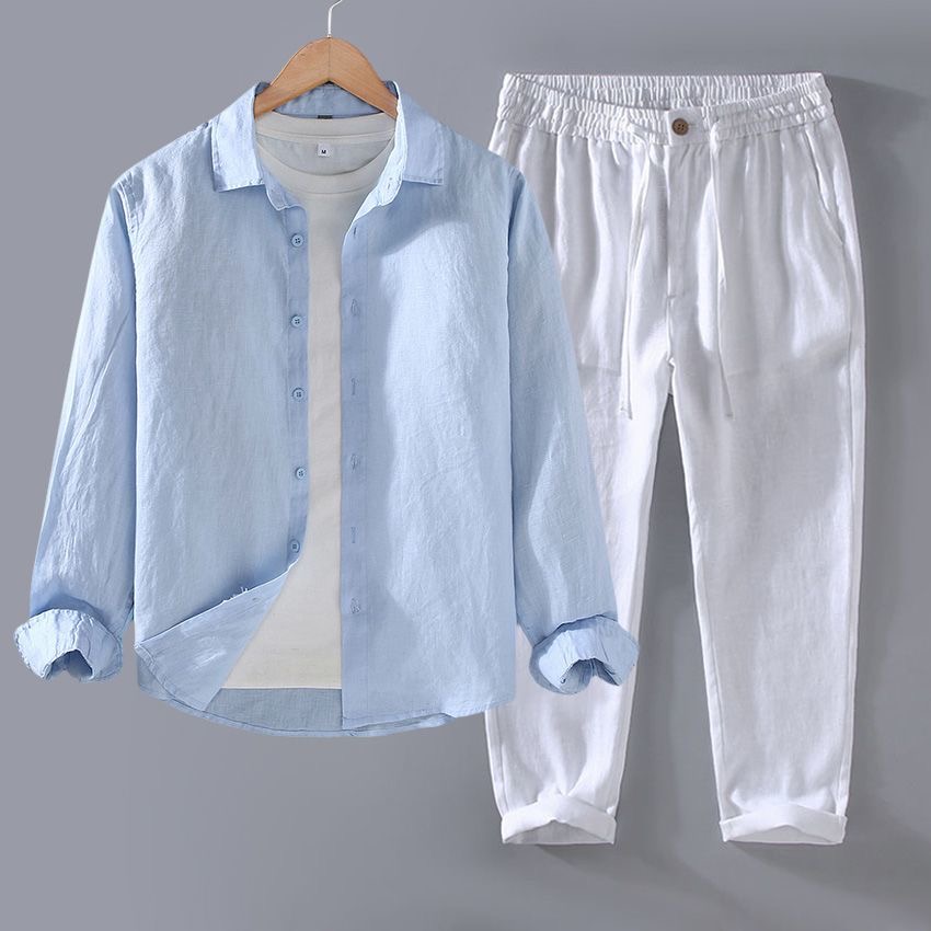 High-End Pure Linen Set Men's  - đánh giá và giá Linen Shirt Breathable
