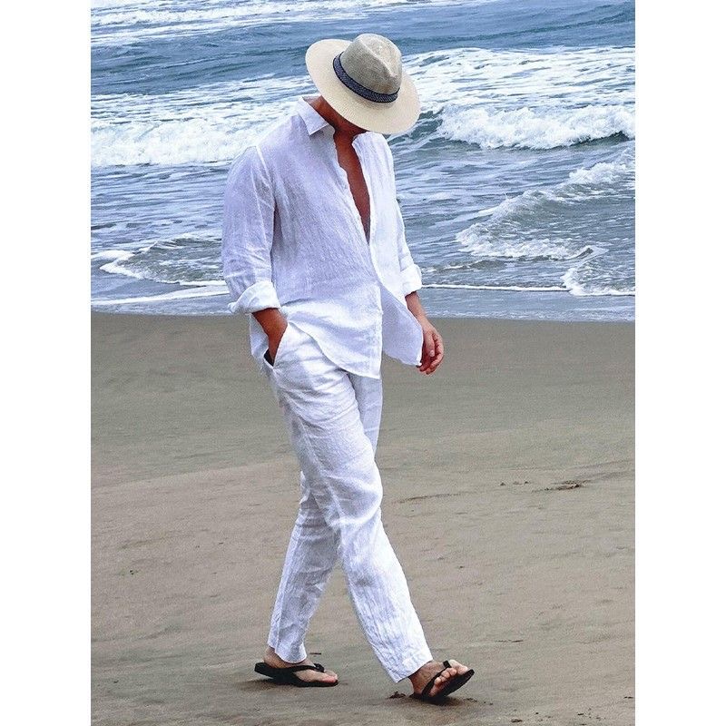 Beach Vacation Style Men's Cot - đánh giá và giá Linen Shirt Breathable